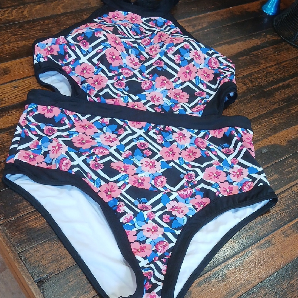 Others Follow Floral One Piece Swimsuit - Pink and Blue